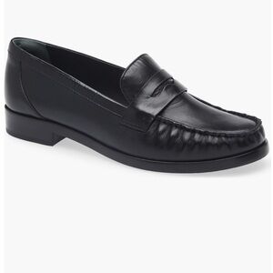 Reformation Ani Ruched Penny Loafer Black Leather, SIZE 10 US